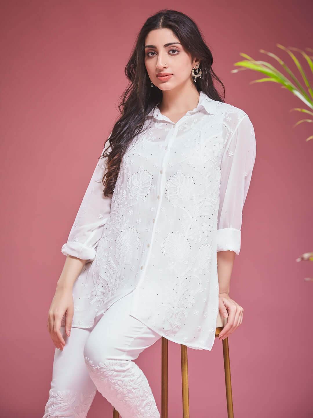 SANIHA Chikankari Georgette Shirt - KRI CHIKANKARI