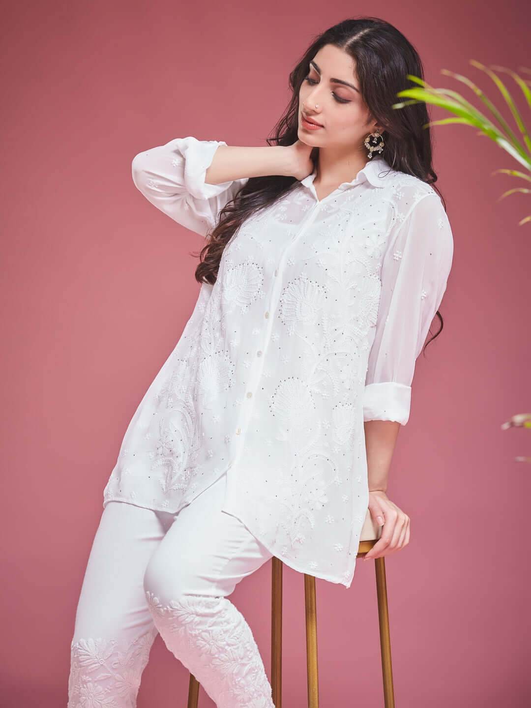 SANIHA Chikankari Georgette Shirt - KRI CHIKANKARI