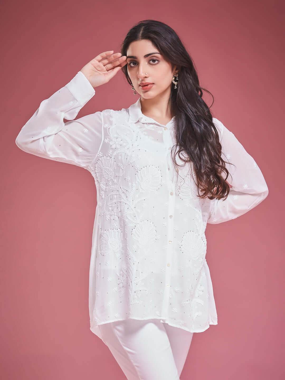 SANIHA Chikankari Georgette Shirt - KRI CHIKANKARI