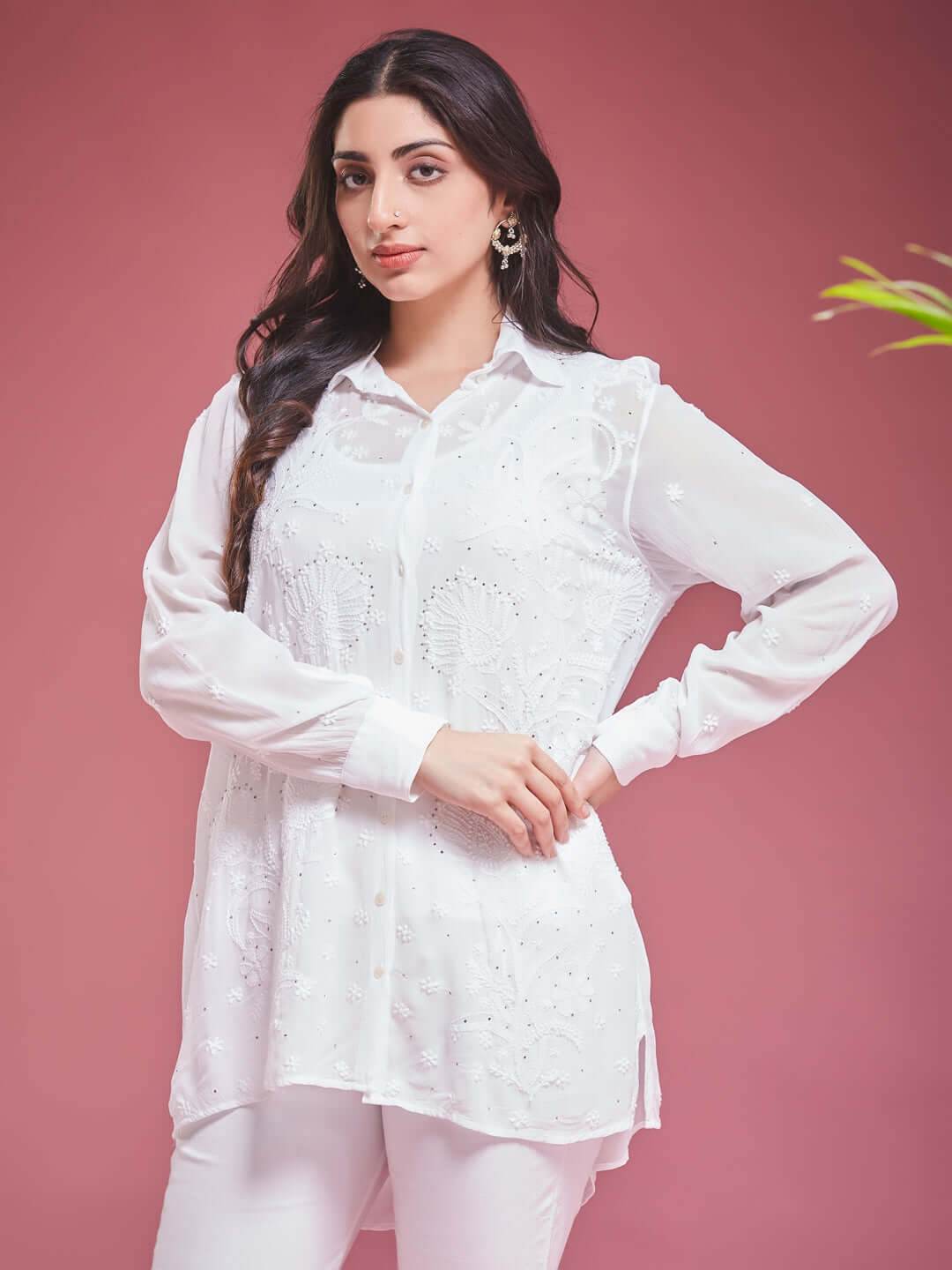SANIHA Chikankari Georgette Shirt - KRI CHIKANKARI