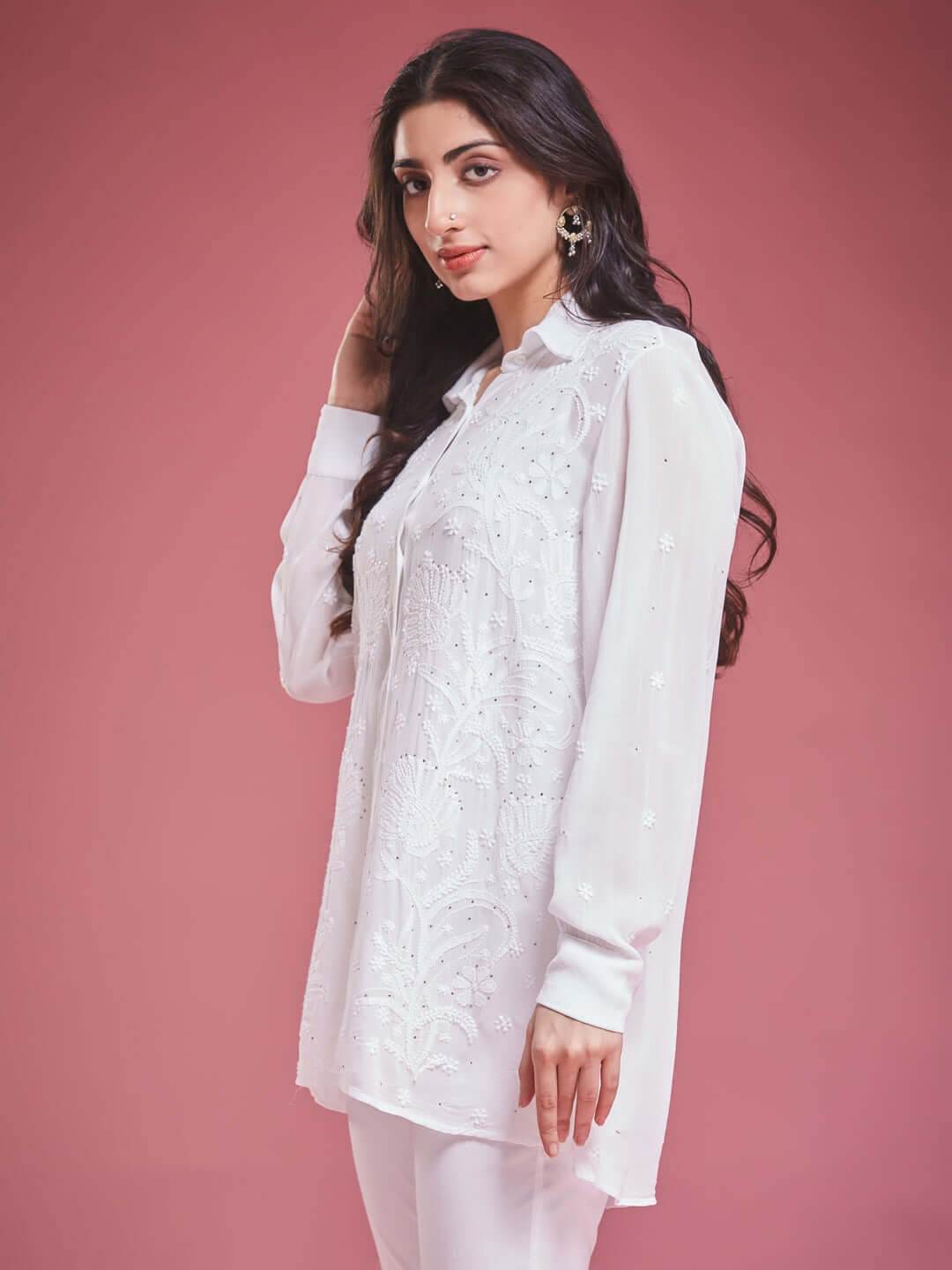 SANIHA Chikankari Georgette Shirt - KRI CHIKANKARI