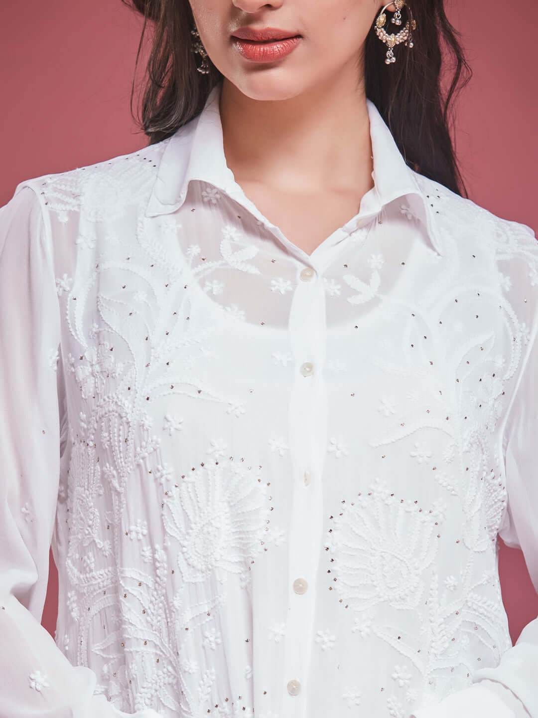 SANIHA Chikankari Georgette Shirt - KRI CHIKANKARI