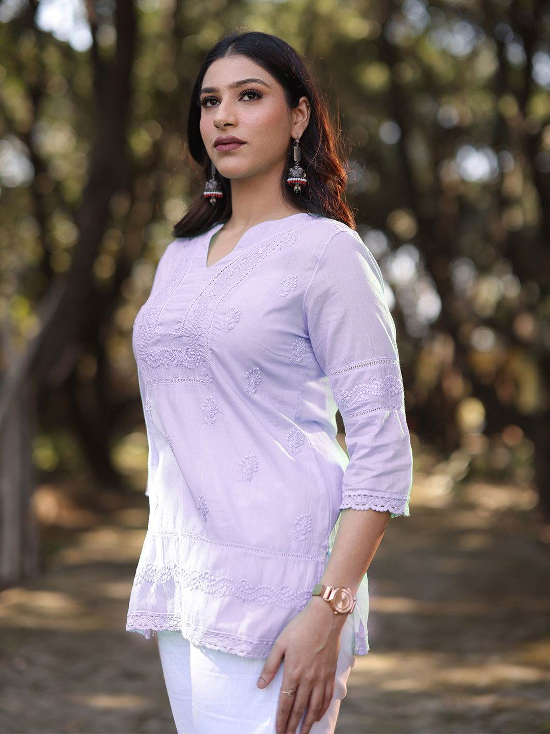 SARA Chikankari Mumul top - KRI CHIKANKARI
