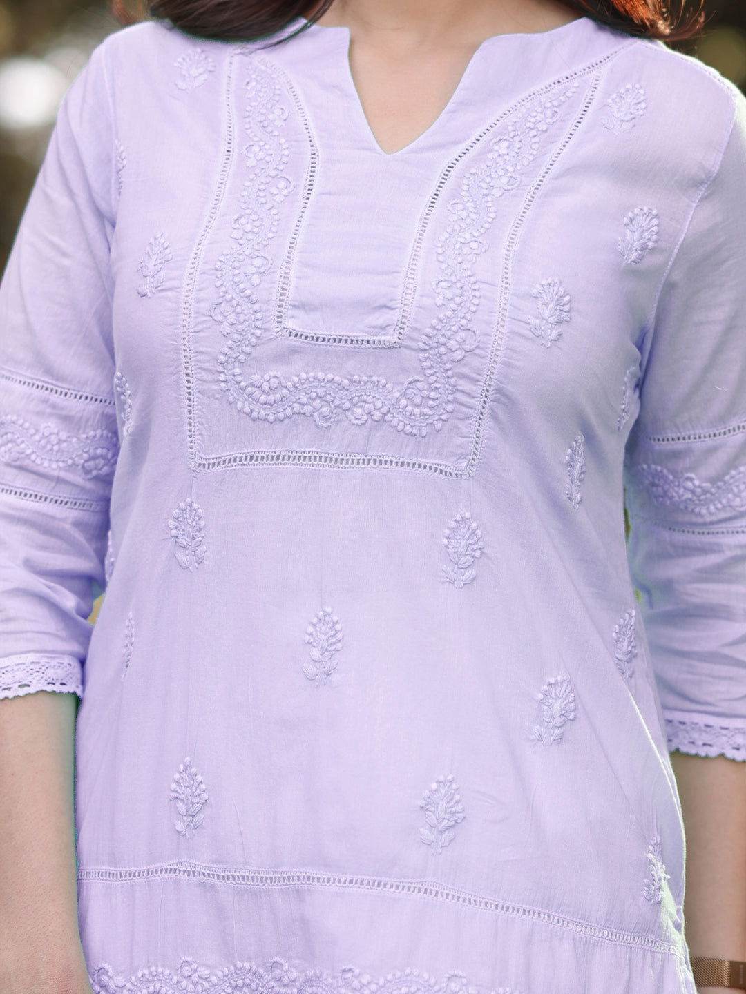 SARA Chikankari Mumul top - KRI CHIKANKARI