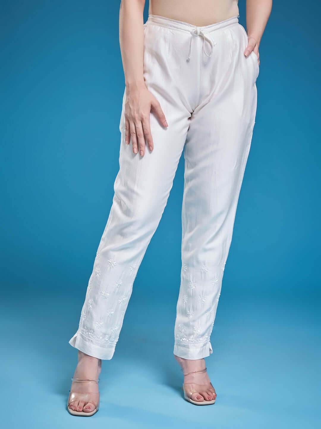 SHEENAZ Chikankari Chanderi Pant - KRI CHIKANKARI