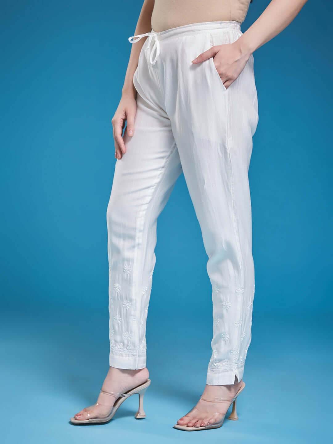 SHEENAZ Chikankari Chanderi Pant - KRI CHIKANKARI