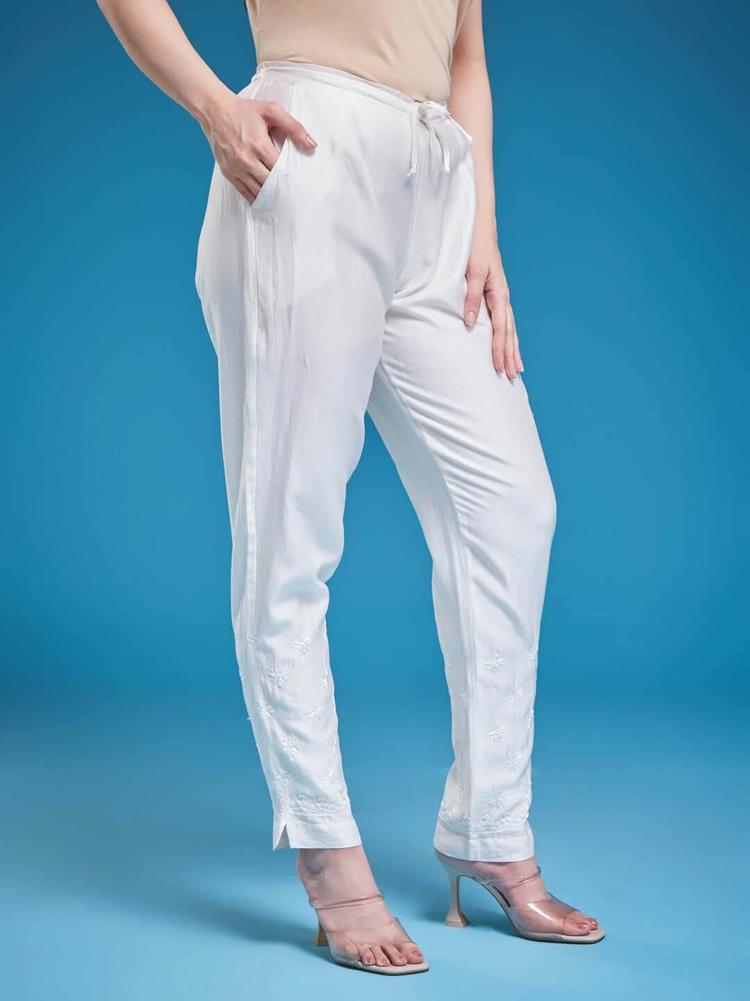 SHEENAZ Chikankari Chanderi Pant - KRI CHIKANKARI