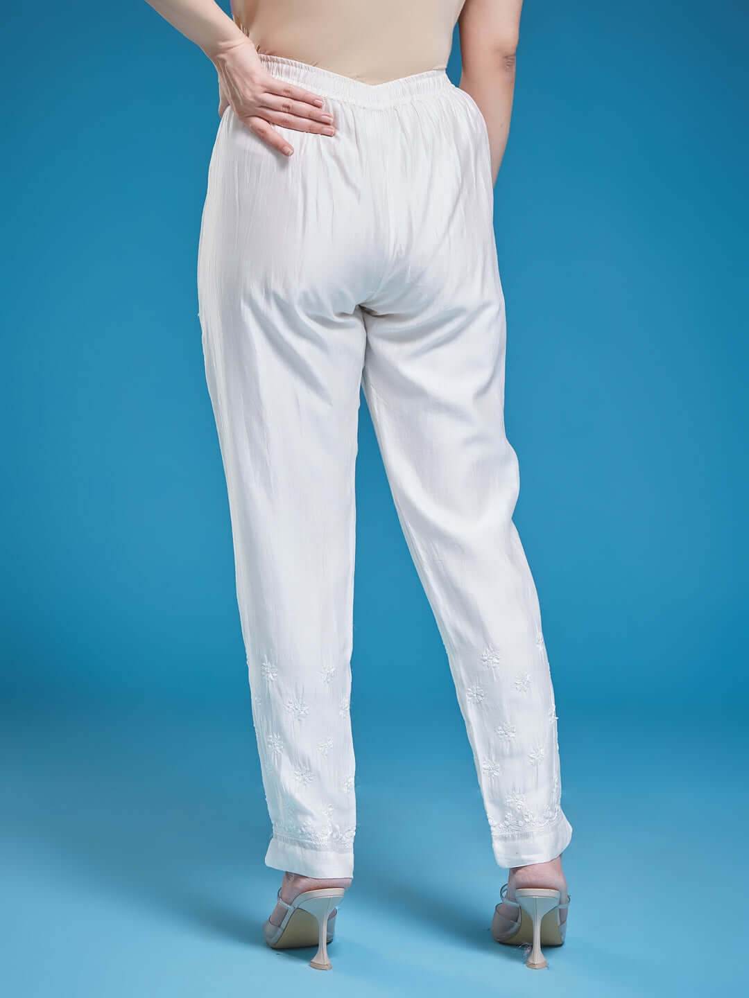 SHEENAZ Chikankari Chanderi Pant - KRI CHIKANKARI