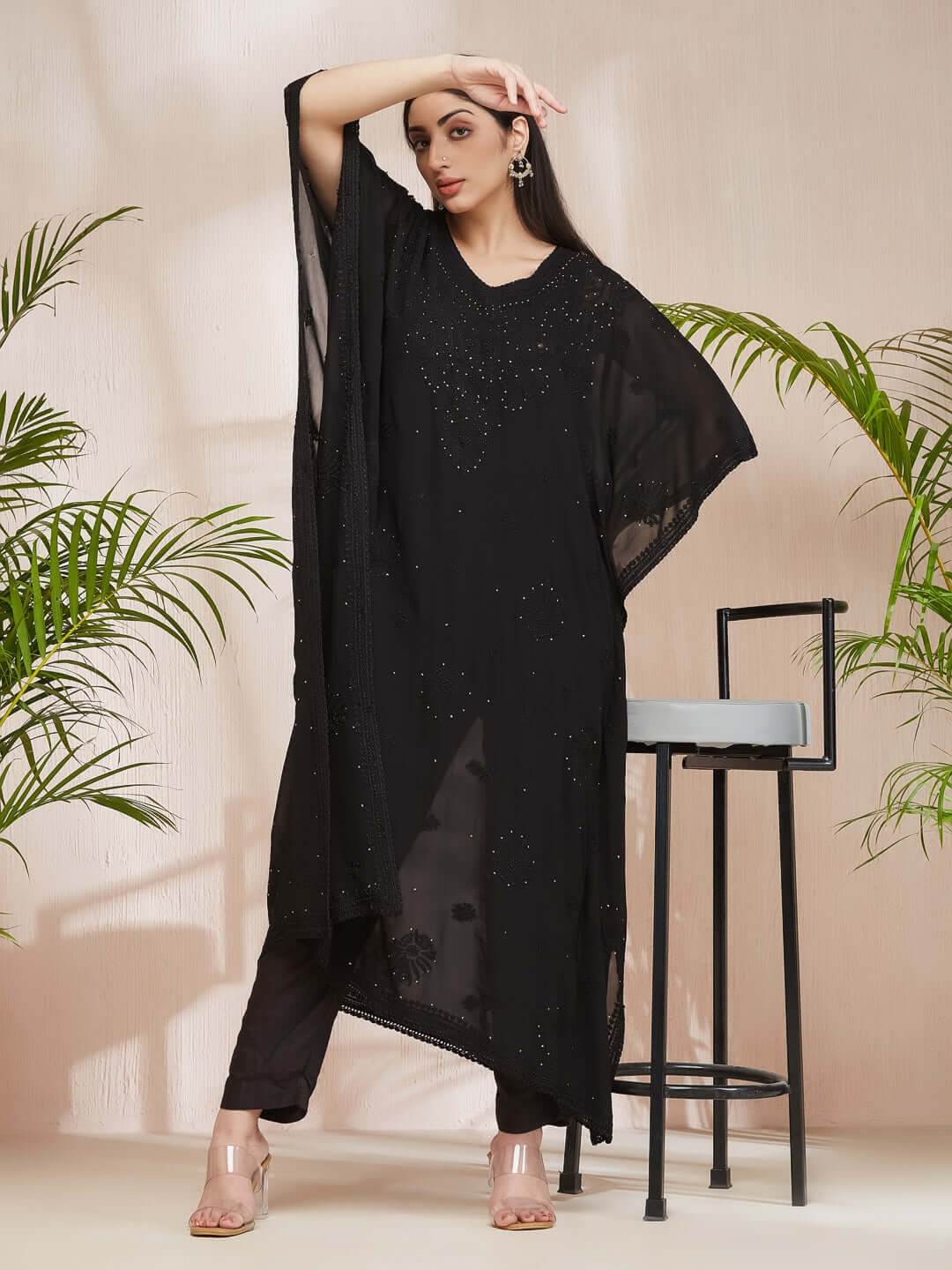 SYAALI Chikankari Tie-Dye Kaftan - KRI CHIKANKARI