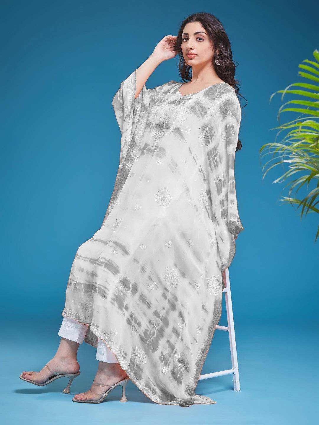 SYAALI Chikankari Tie-Dye Kaftan - KRI CHIKANKARI