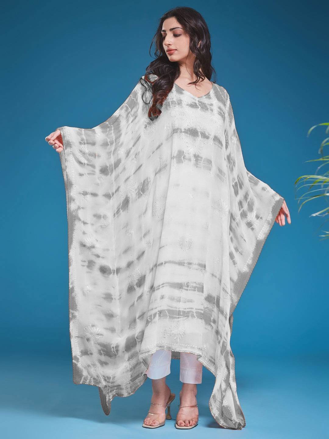 SYAALI Chikankari Tie-Dye Kaftan - KRI CHIKANKARI