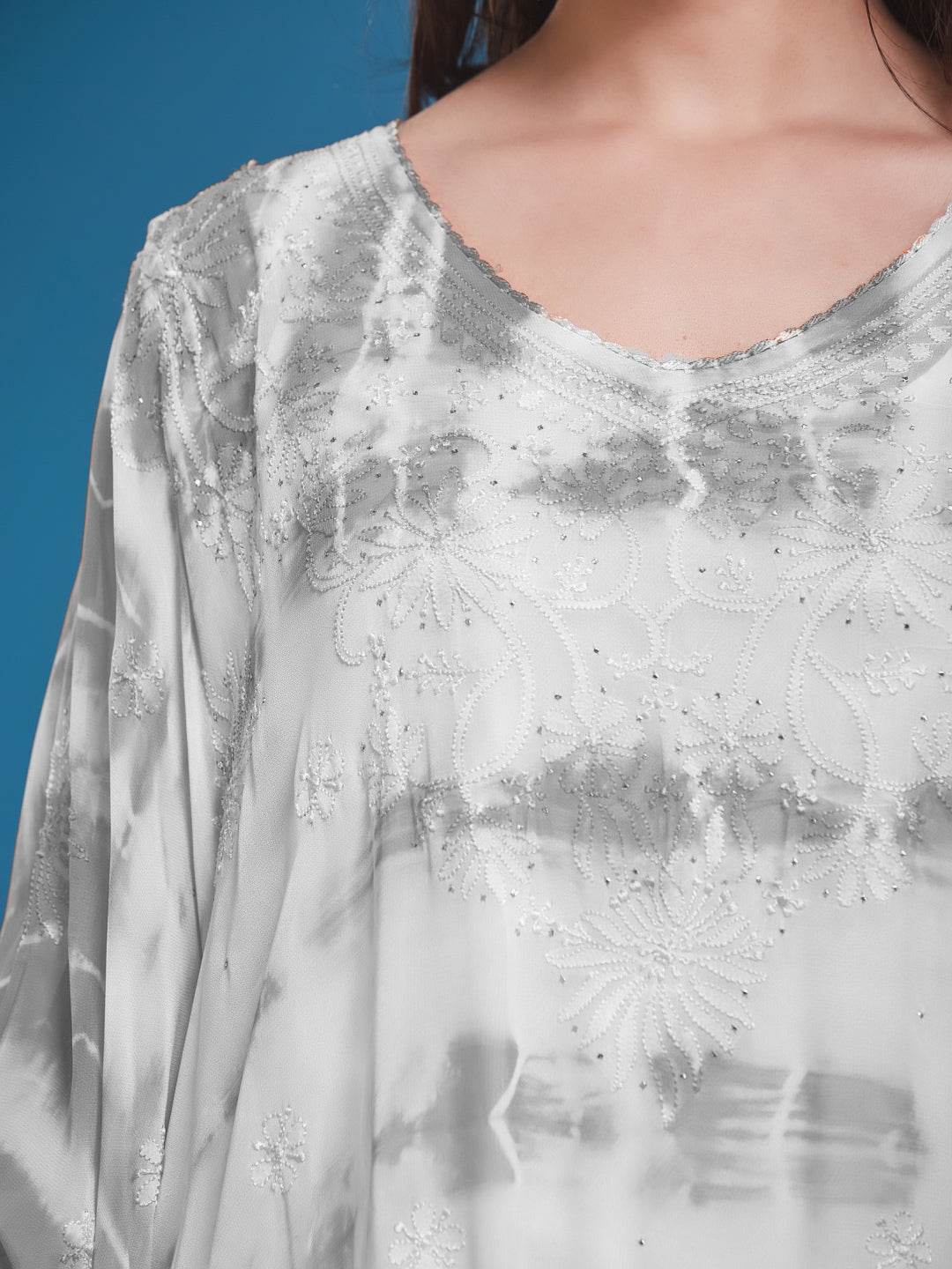 SYAALI Chikankari Tie-Dye Kaftan - KRI CHIKANKARI