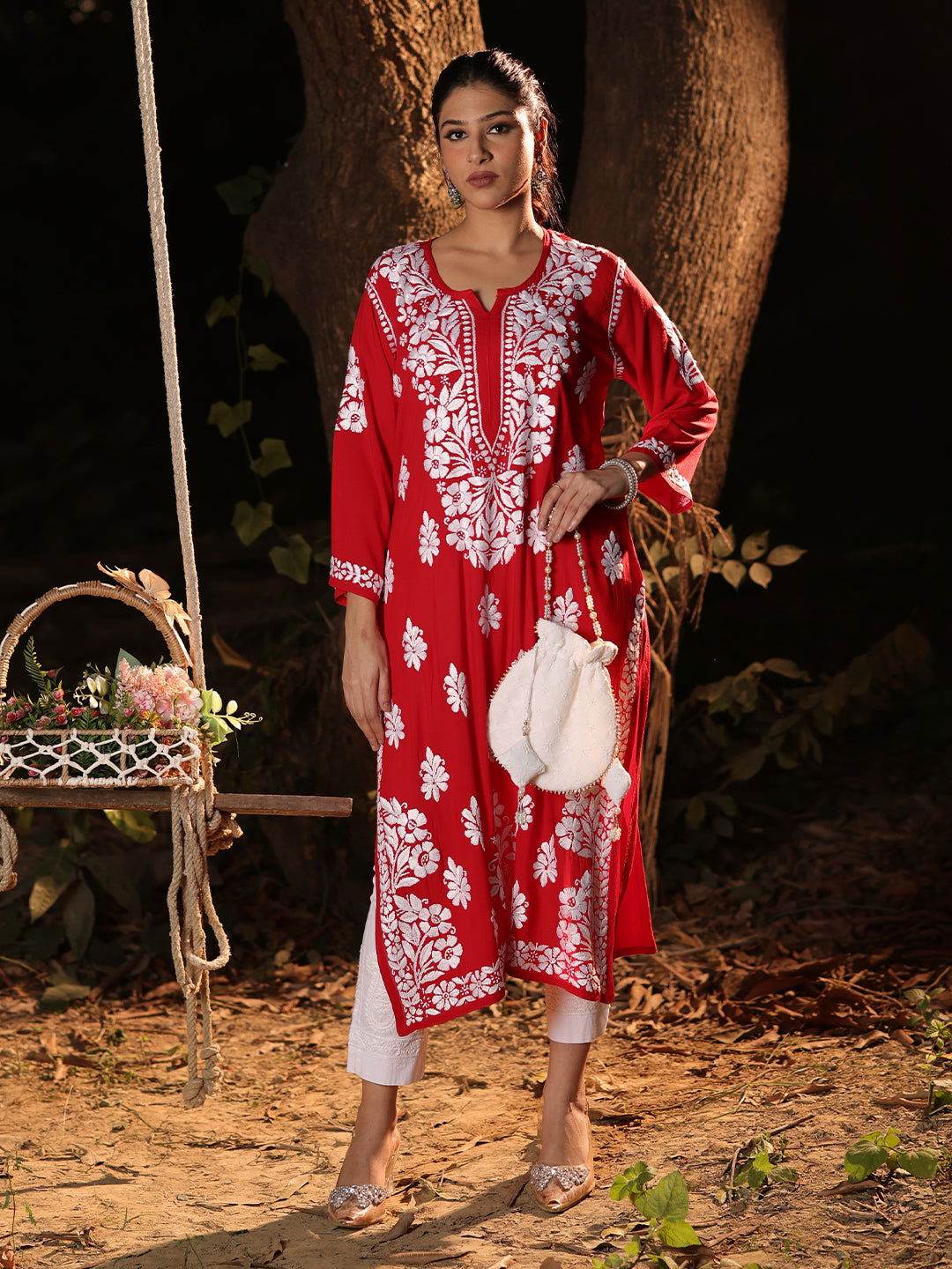 YARA Chikankari Modal Yoke Kurta - KRI CHIKANKARI