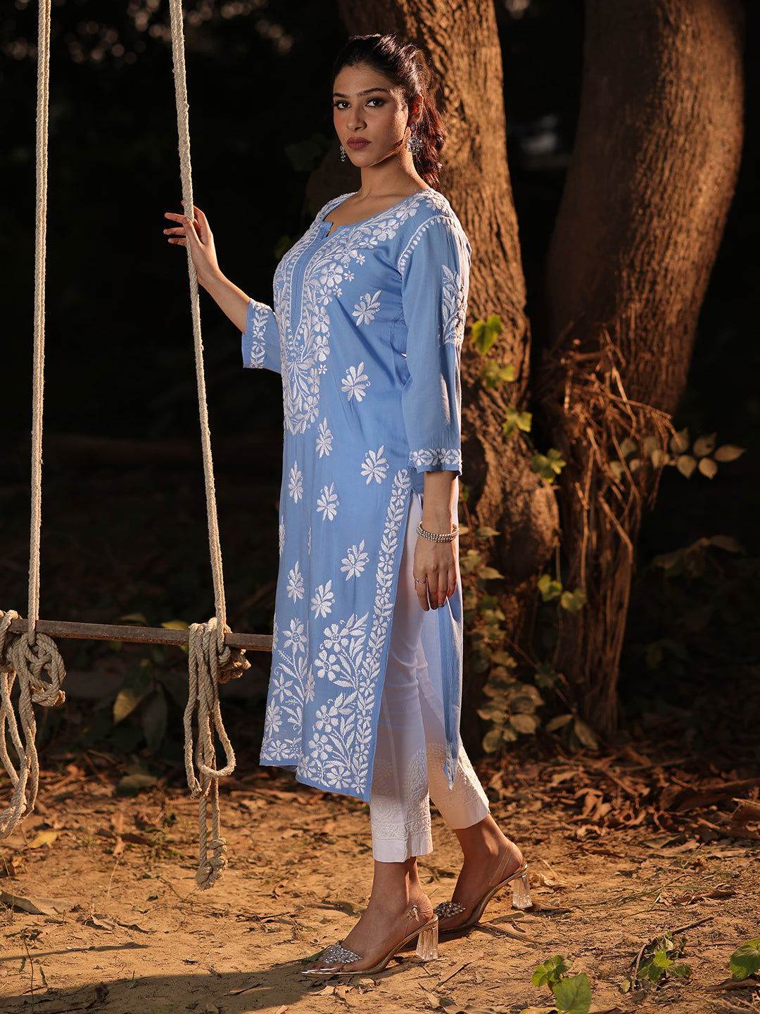 YARA Chikankari Modal Yoke Kurta - KRI CHIKANKARI