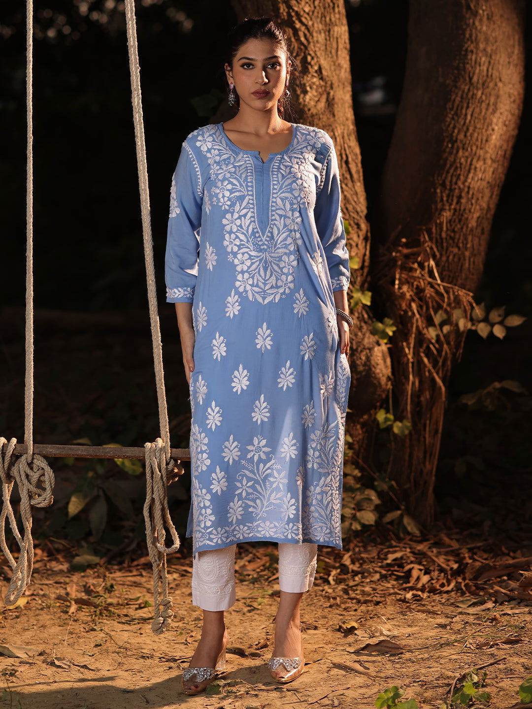 YARA Chikankari Modal Yoke Kurta - KRI CHIKANKARI