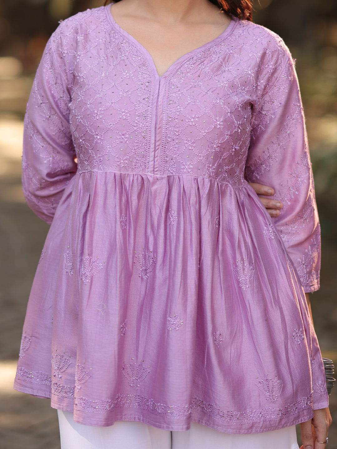 ZAHIRA Chikankari Chanderi Top - KRI CHIKANKARI