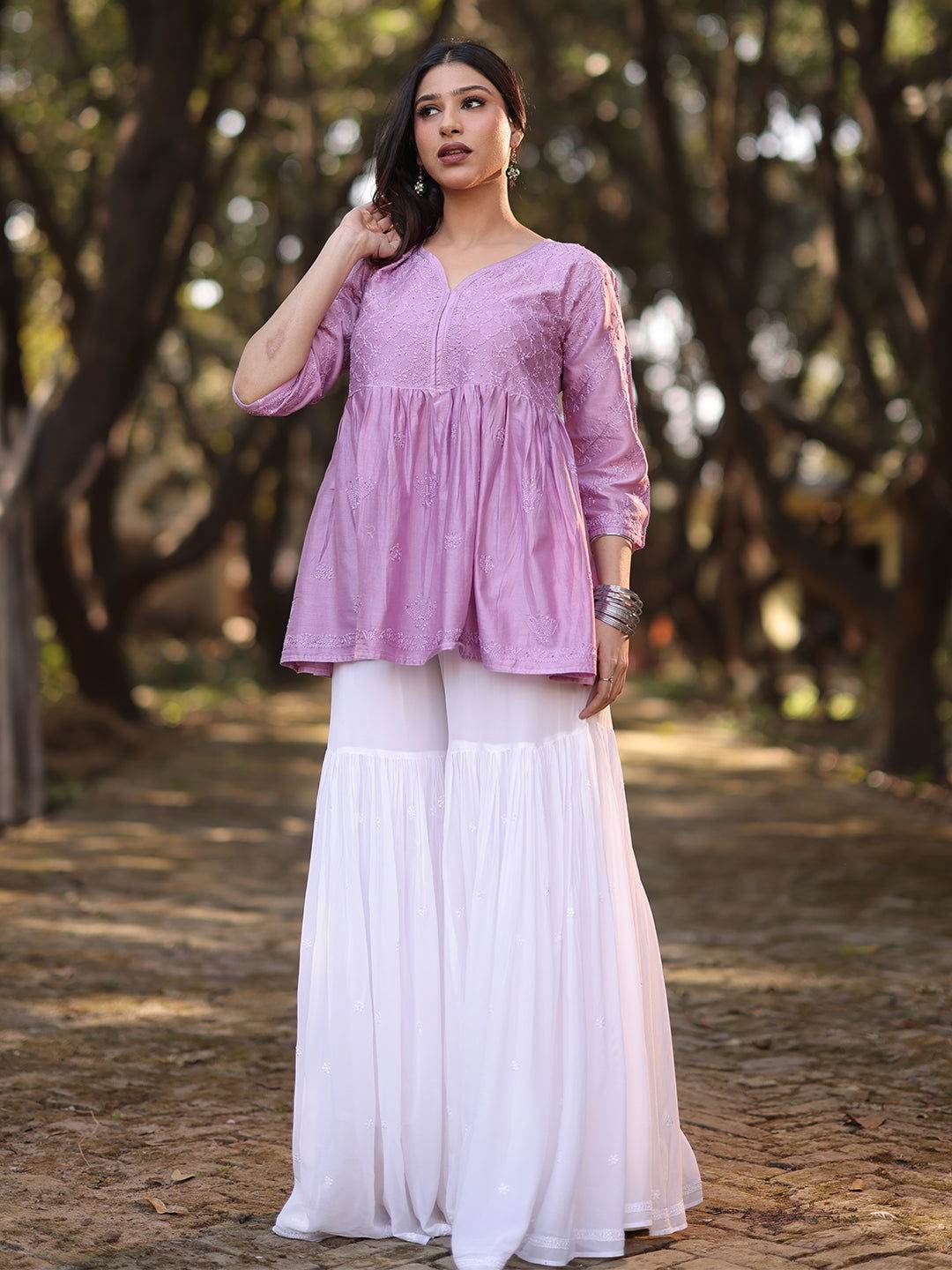 ZAHIRA Chikankari Chanderi Top - KRI CHIKANKARI