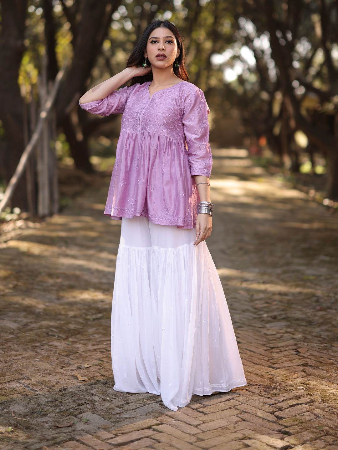 ZAHIRA Chikankari Chanderi Top - KRI CHIKANKARI