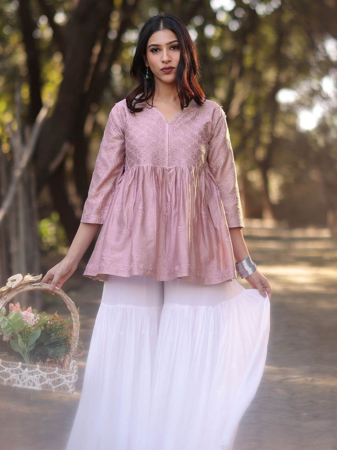 ZAHIRA Chikankari Chanderi Top - KRI CHIKANKARI
