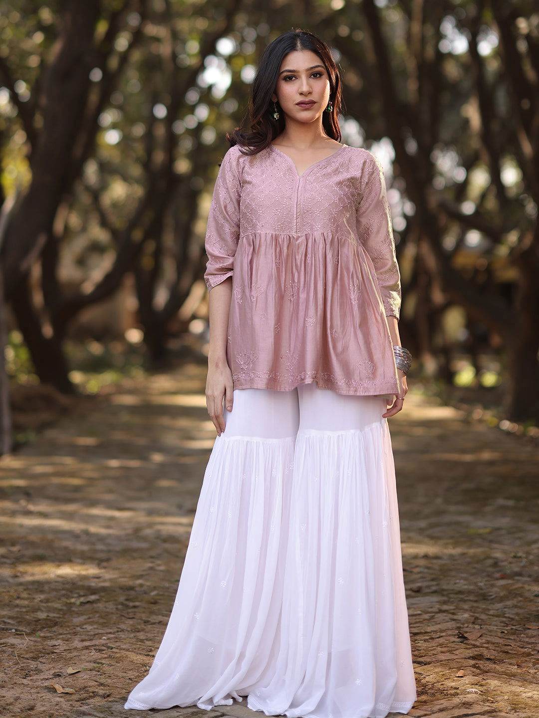 ZAHIRA Chikankari Chanderi Top - KRI CHIKANKARI