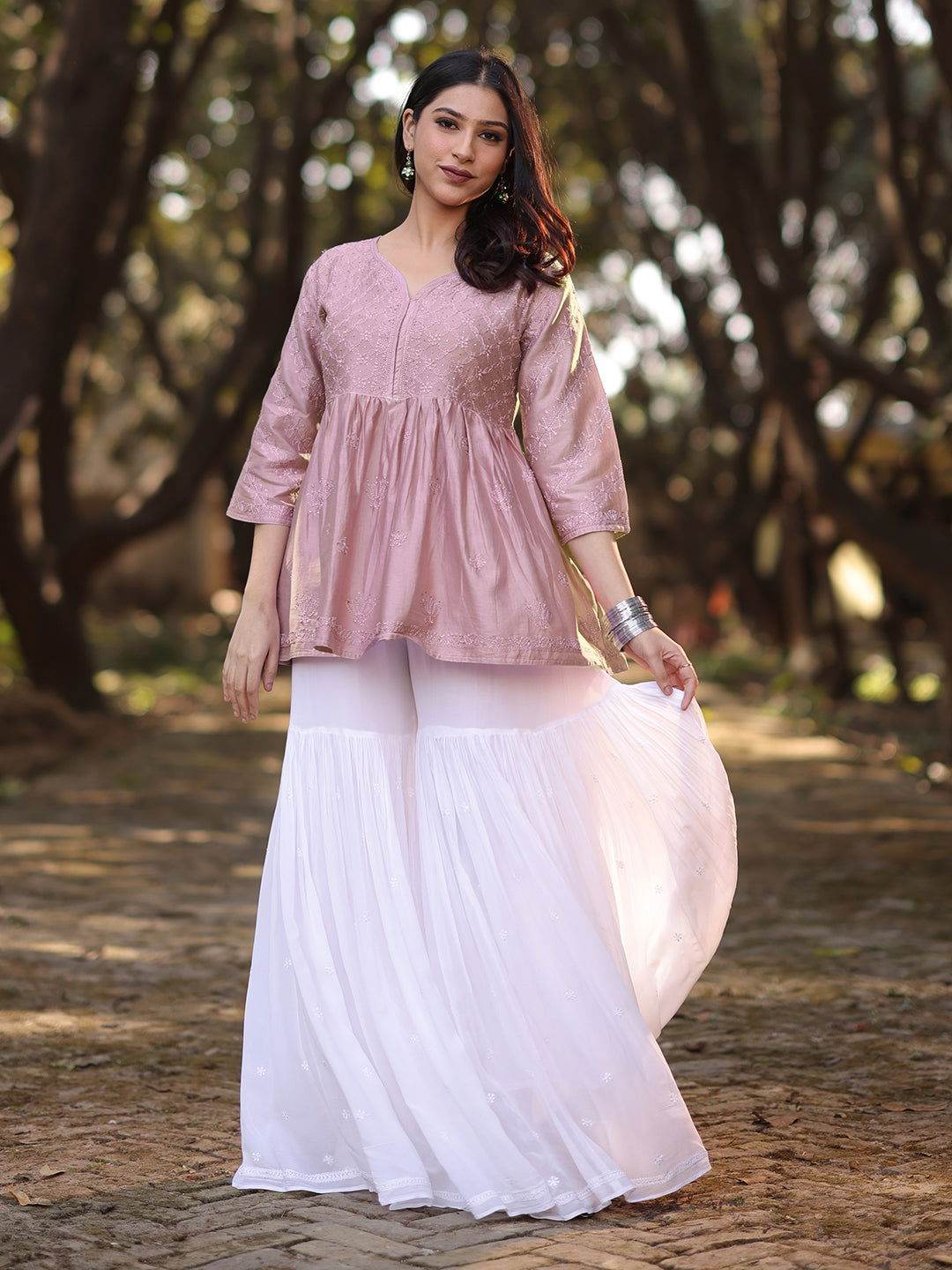 ZAHIRA Chikankari Chanderi Top - KRI CHIKANKARI