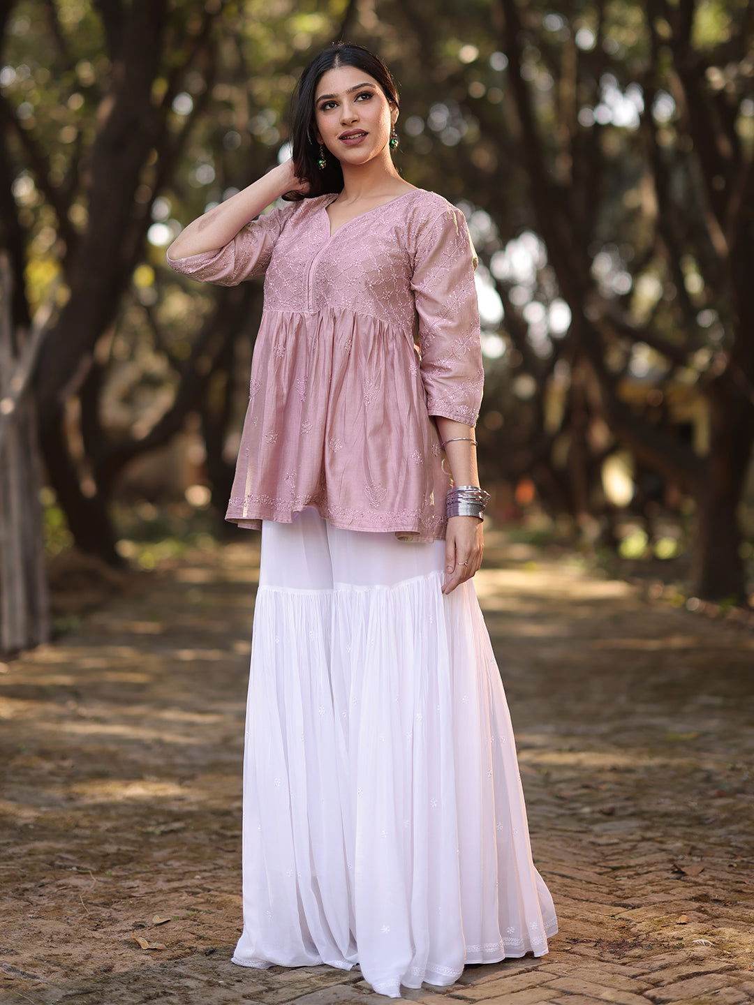 ZAHIRA Chikankari Chanderi Top - KRI CHIKANKARI