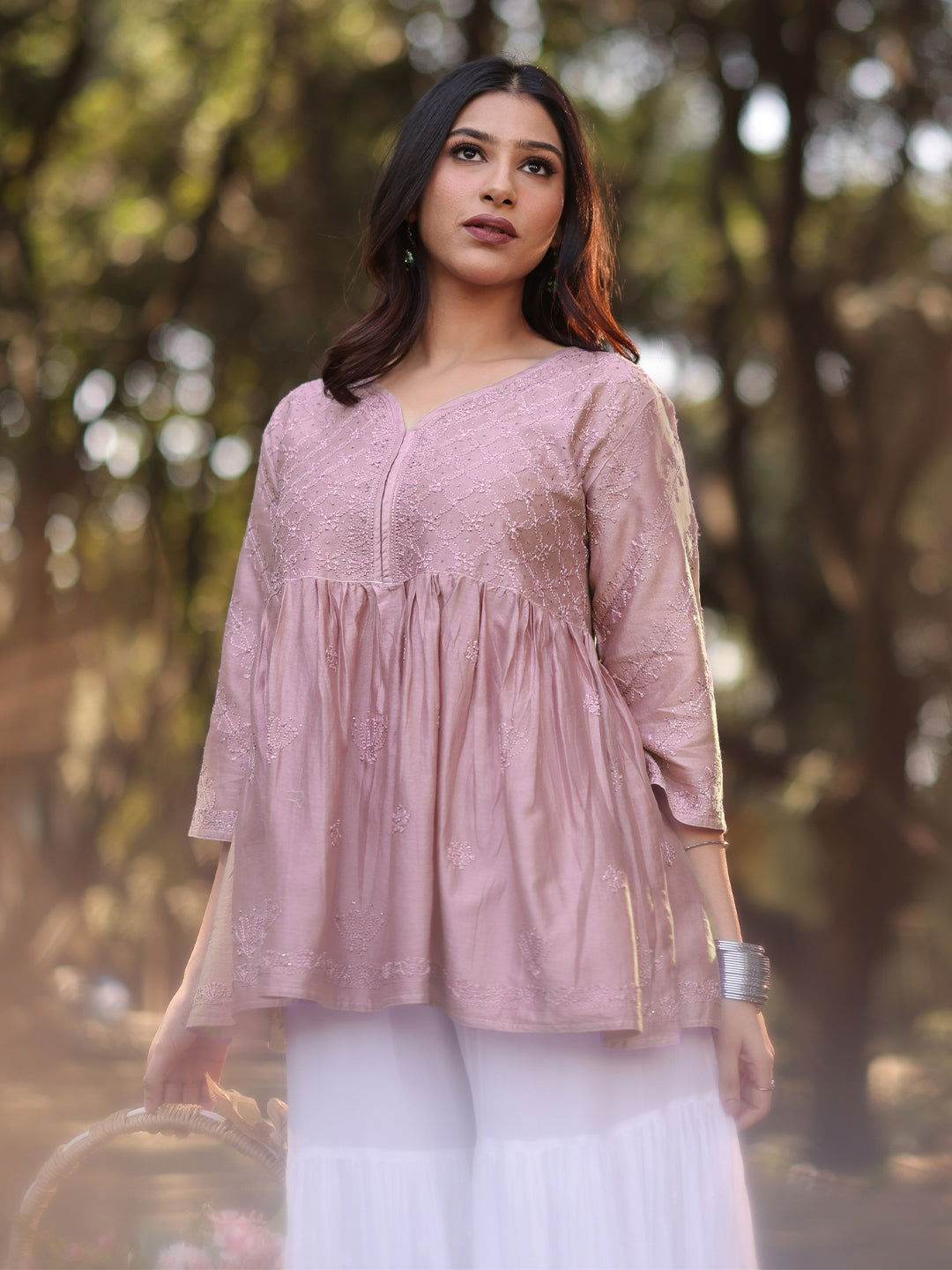 ZAHIRA Chikankari Chanderi Top - KRI CHIKANKARI