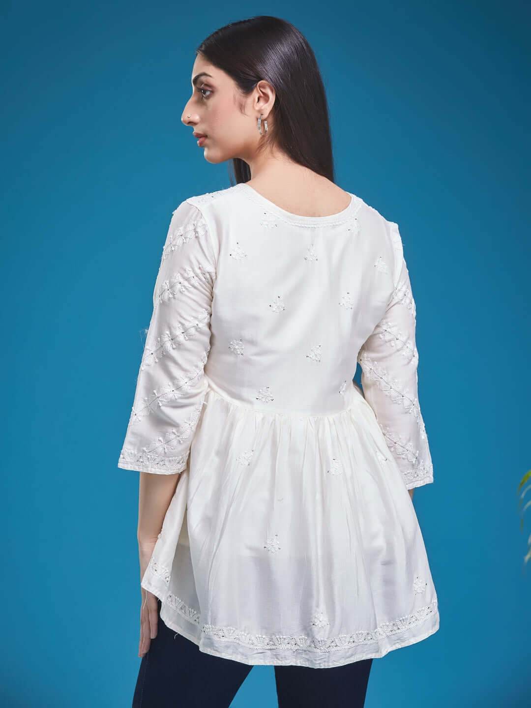 ZAHIRA Chikankari Chanderi Top - KRI CHIKANKARI