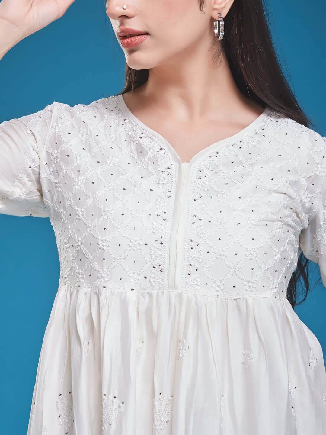 ZAHIRA Chikankari Chanderi Top - KRI CHIKANKARI