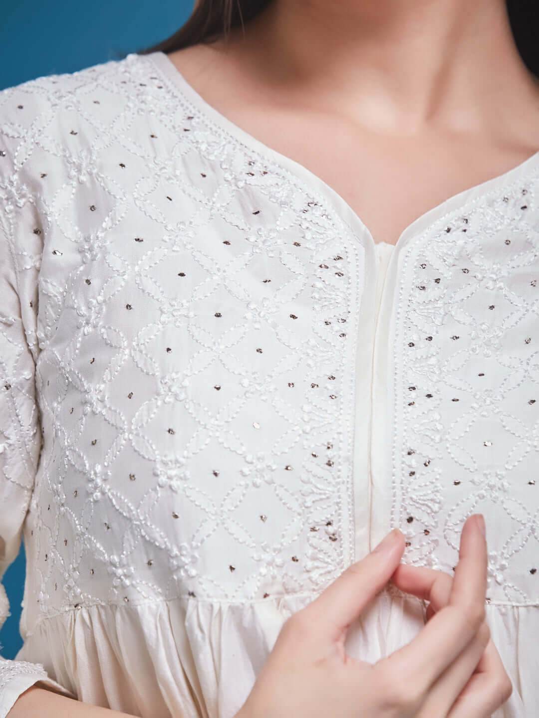 ZAHIRA Chikankari Chanderi Top - KRI CHIKANKARI