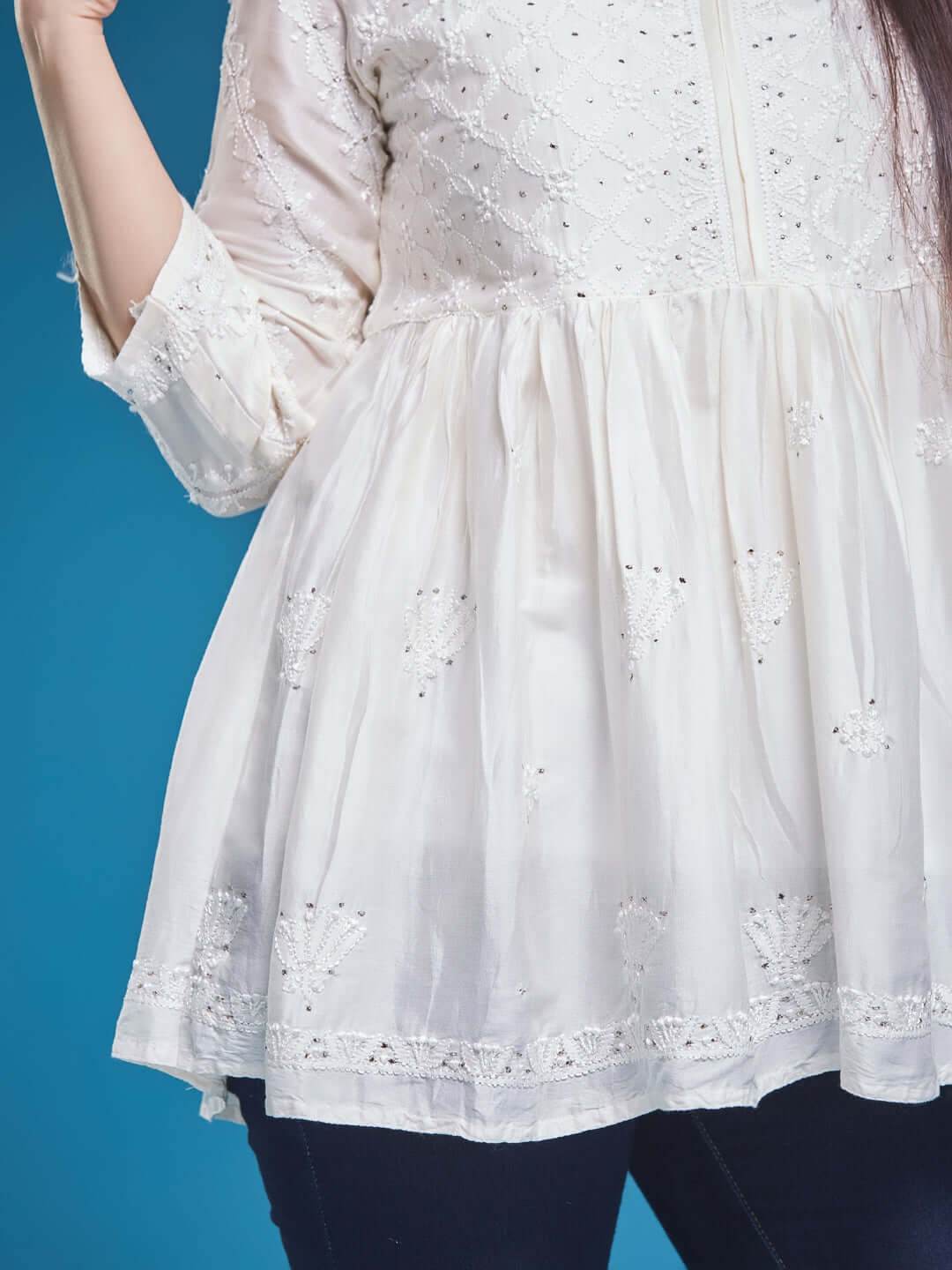 ZAHIRA Chikankari Chanderi Top - KRI CHIKANKARI