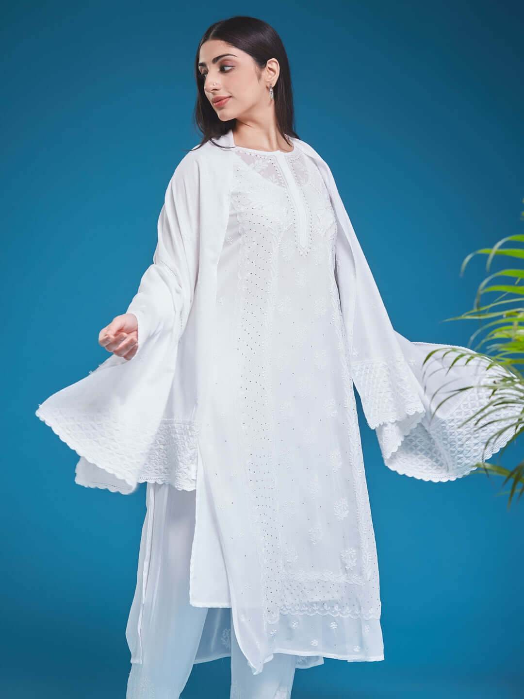 ZIBAISH Chikankari Cotton Stole - KRI CHIKANKARI