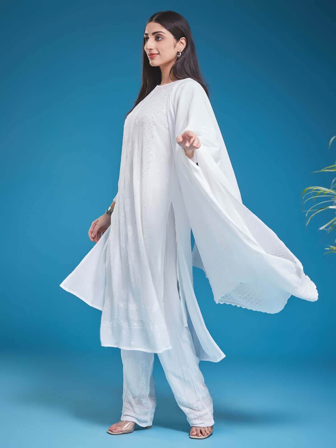 ZIBAISH Chikankari Cotton Stole - KRI CHIKANKARI