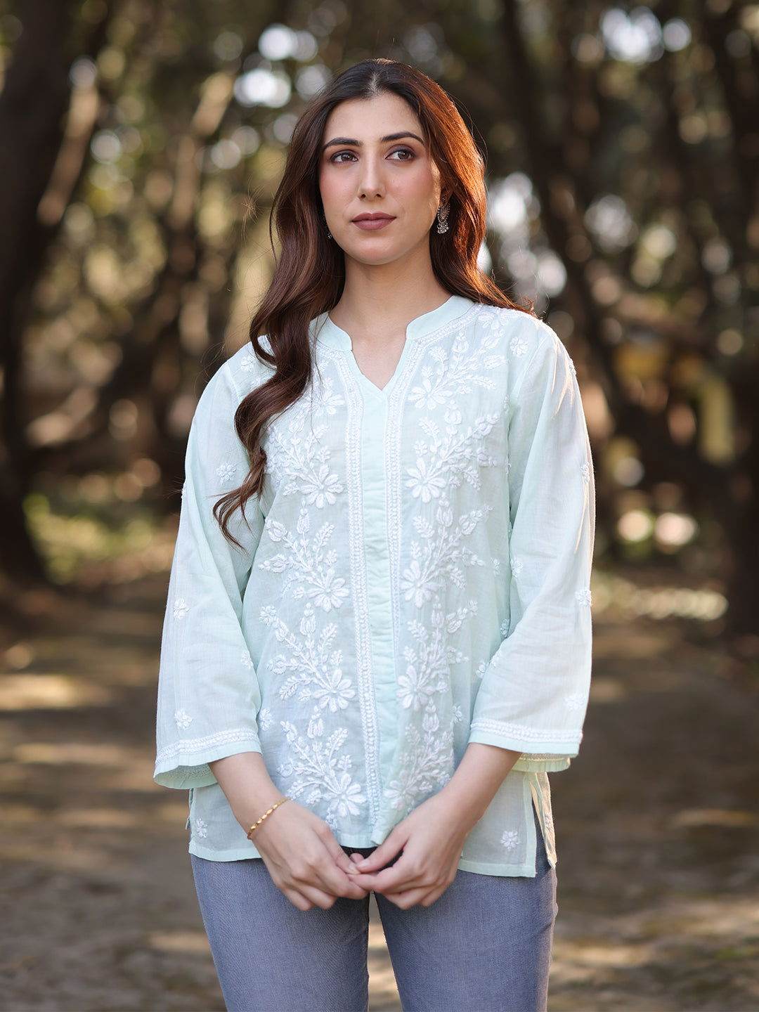 ZOYA Chikankari Cotton Mul Top - KRI CHIKANKARI