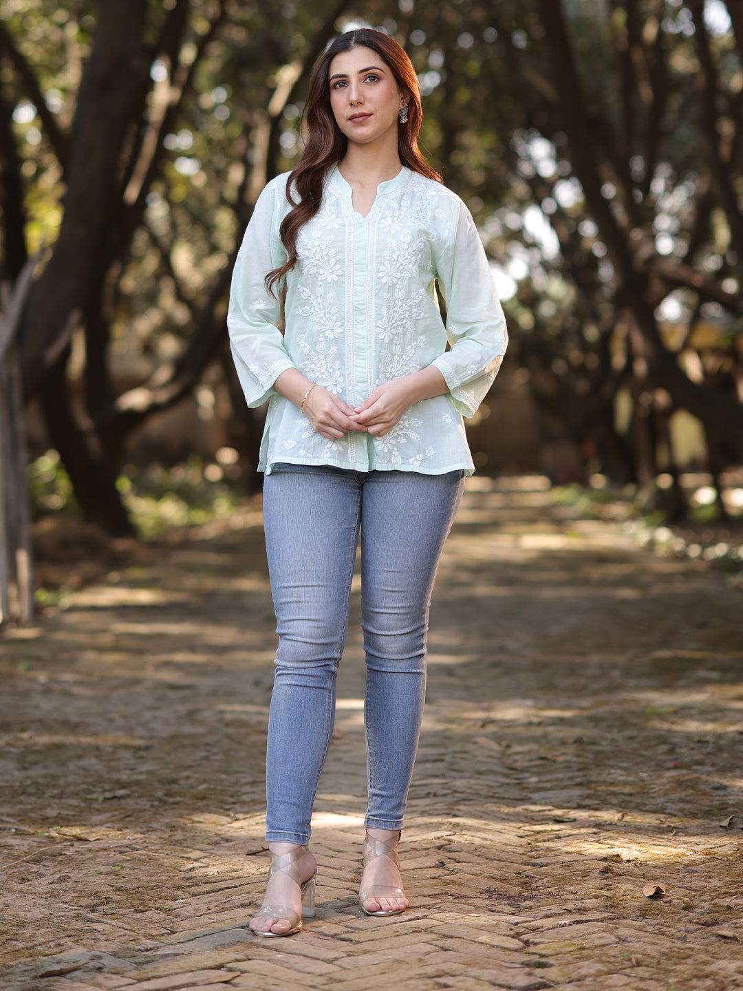 ZOYA Chikankari Cotton Mul Top - KRI CHIKANKARI
