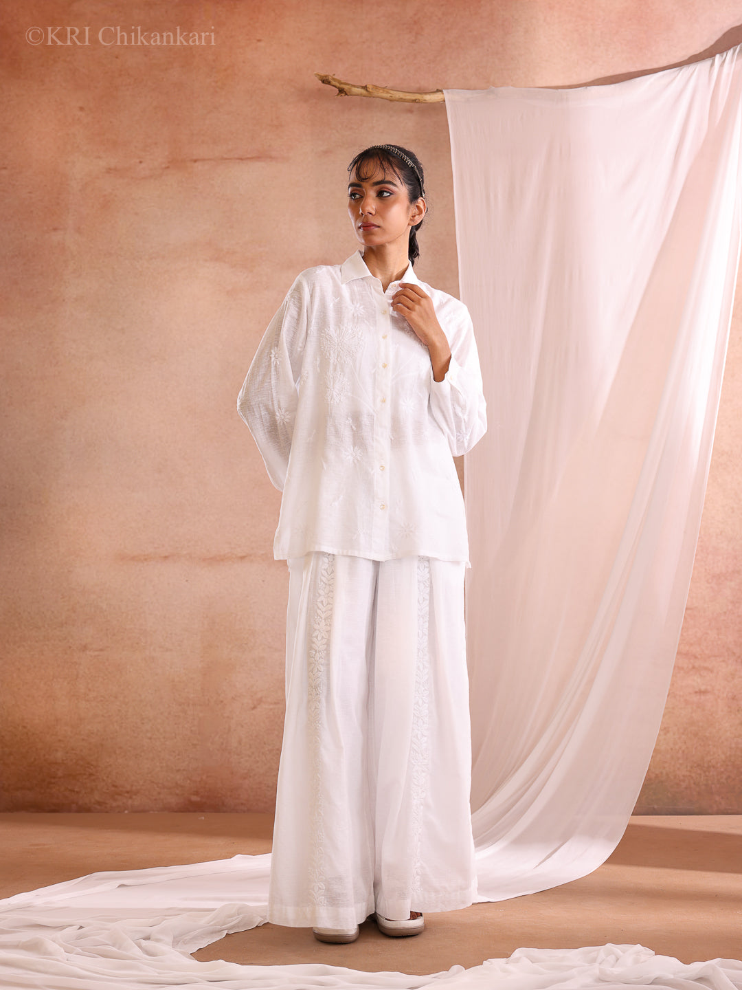 DELA CHIKANKARI WHITE COTTON CO-ORD SET