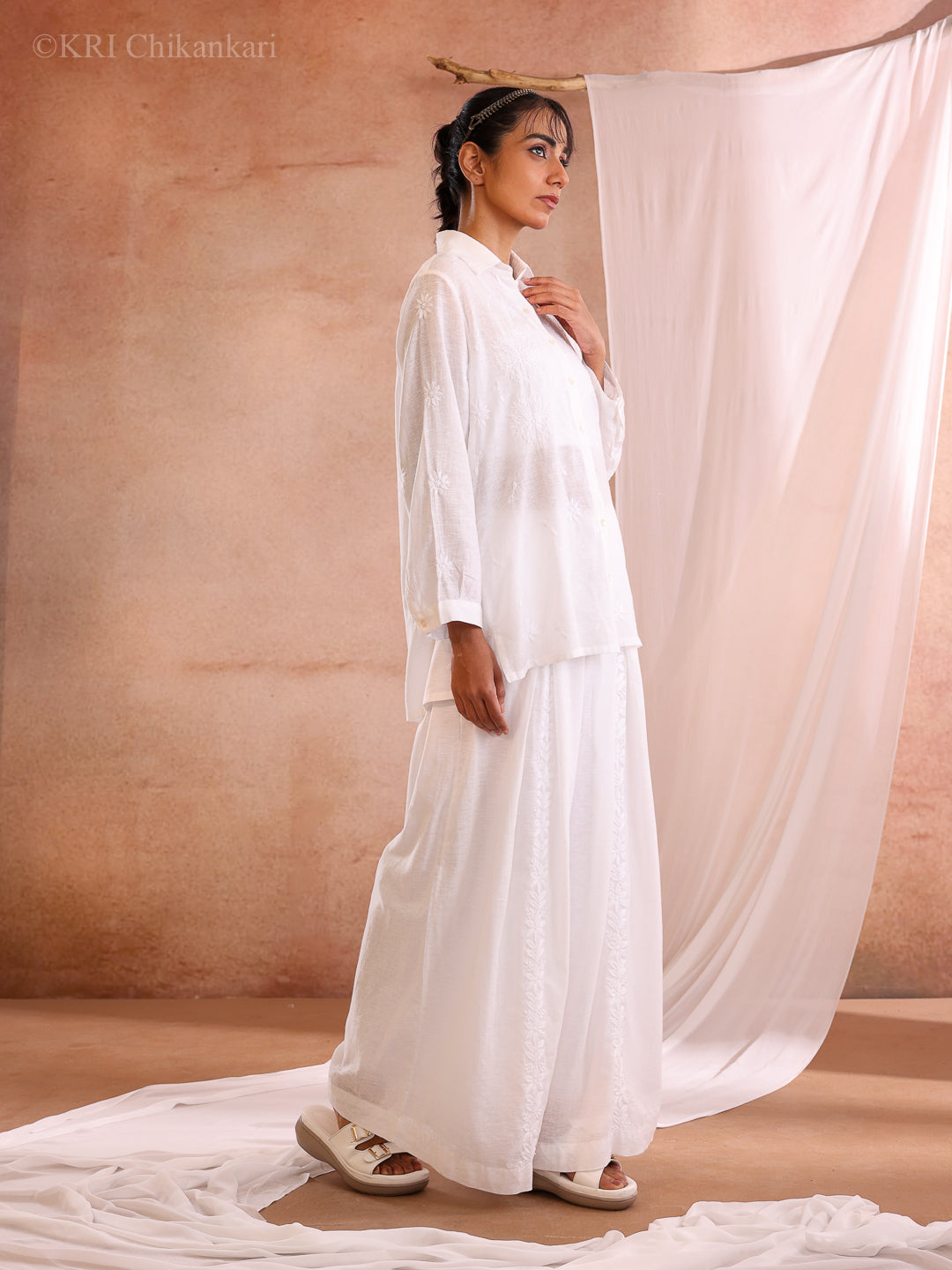 DELA CHIKANKARI WHITE COTTON CO-ORD SET