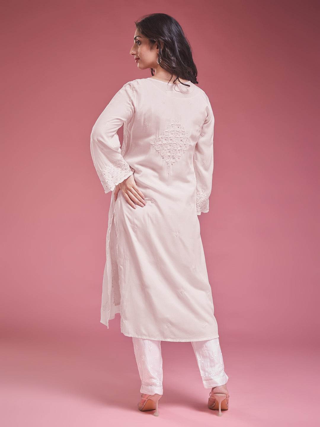 AAINA Chikankari Modal Kurta - KRI CHIKANKARI