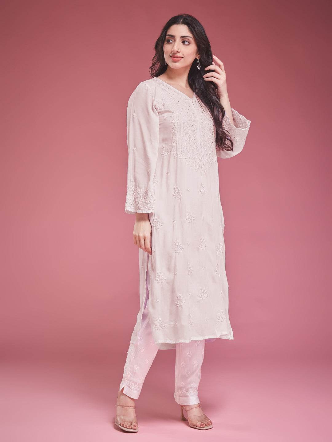 AAINA Chikankari Modal Kurta - KRI CHIKANKARI