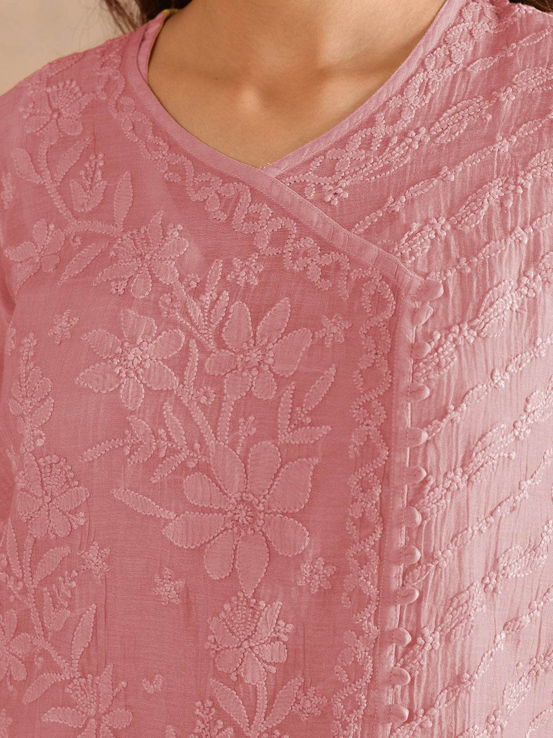 ZARQA MUL CHANDERI TOP - KRI CHIKANKARI