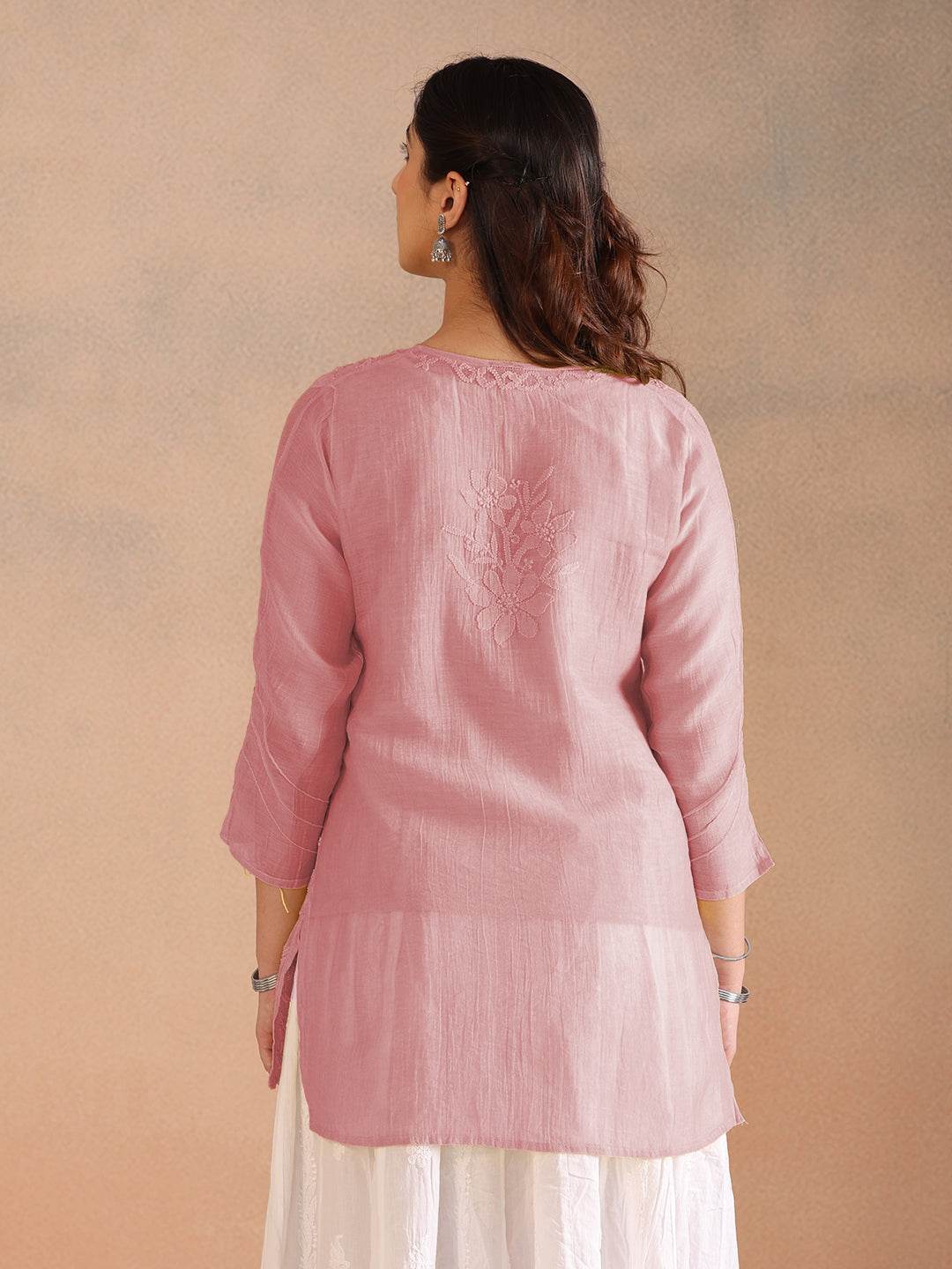 ZARQA MUL CHANDERI TOP - KRI CHIKANKARI