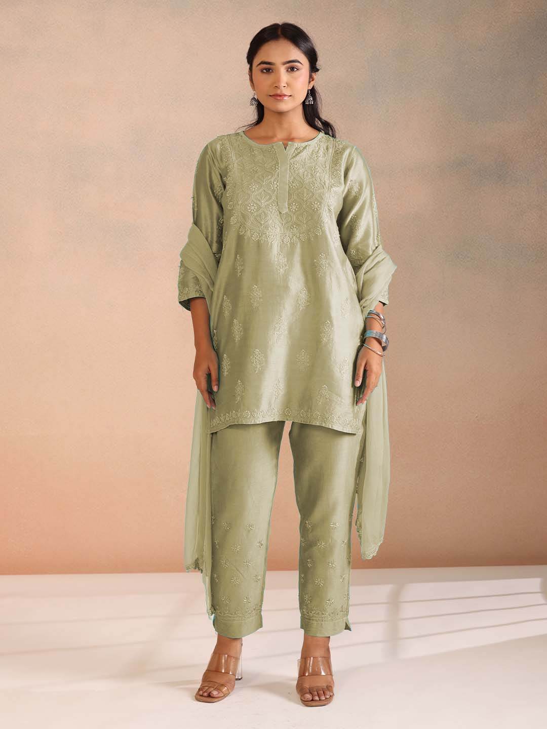 NIDA CHANDERI CO-ORD SET - KRI CHIKANKARI