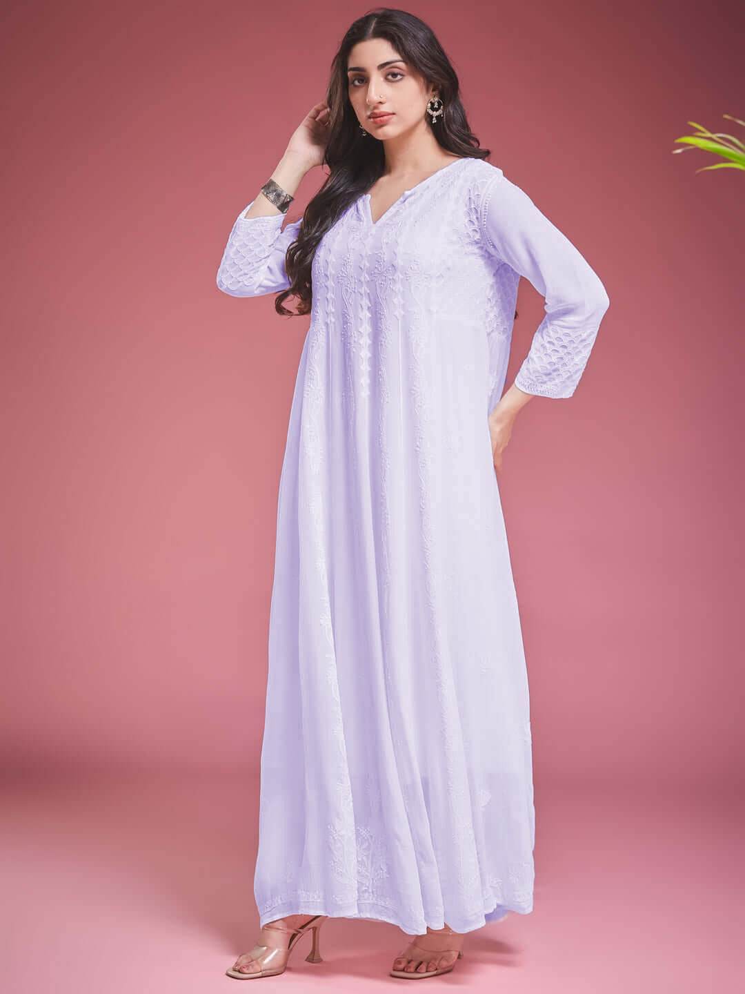 ZAVIYA Chikankari Georgette Lilac Anarkali - KRI CHIKANKARI