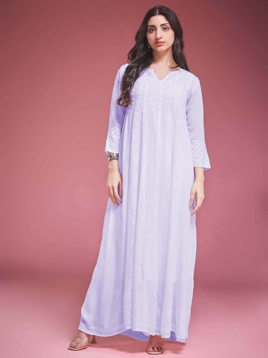 ZAVIYA Chikankari Georgette Lilac Anarkali - KRI CHIKANKARI