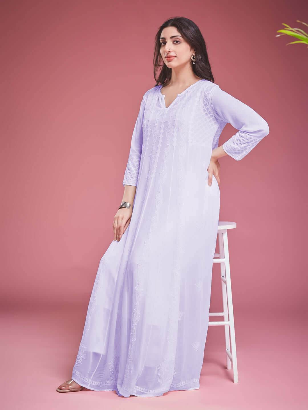ZAVIYA Chikankari Georgette Lilac Anarkali - KRI CHIKANKARI