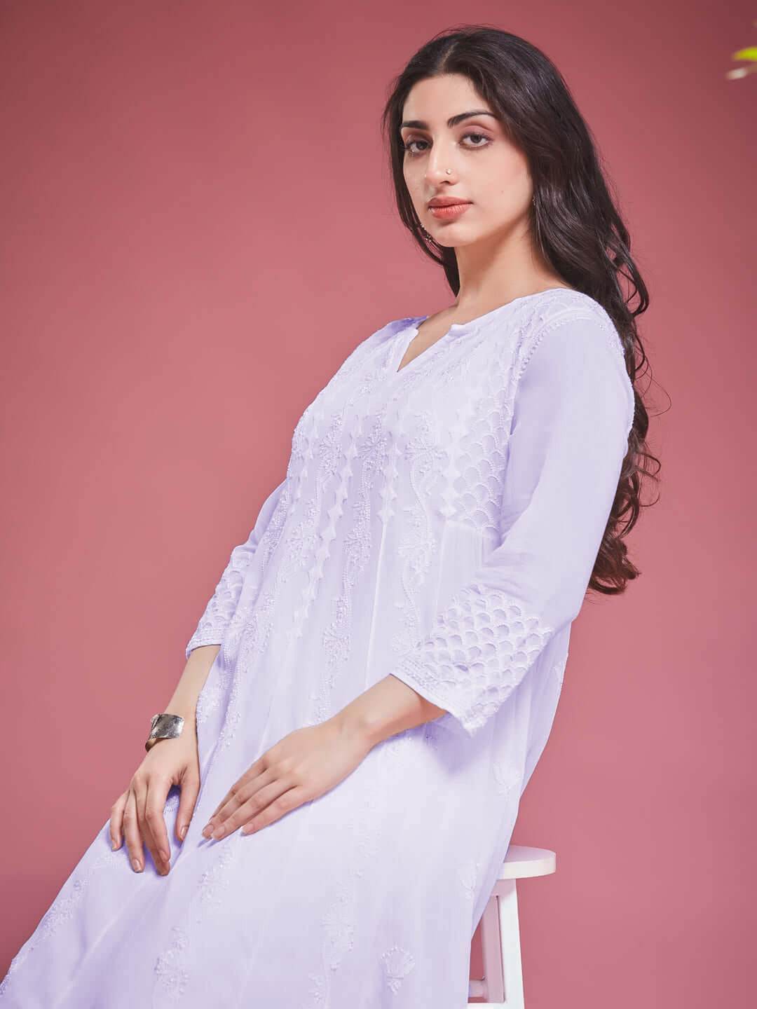 ZAVIYA Chikankari Georgette Lilac Anarkali - KRI CHIKANKARI