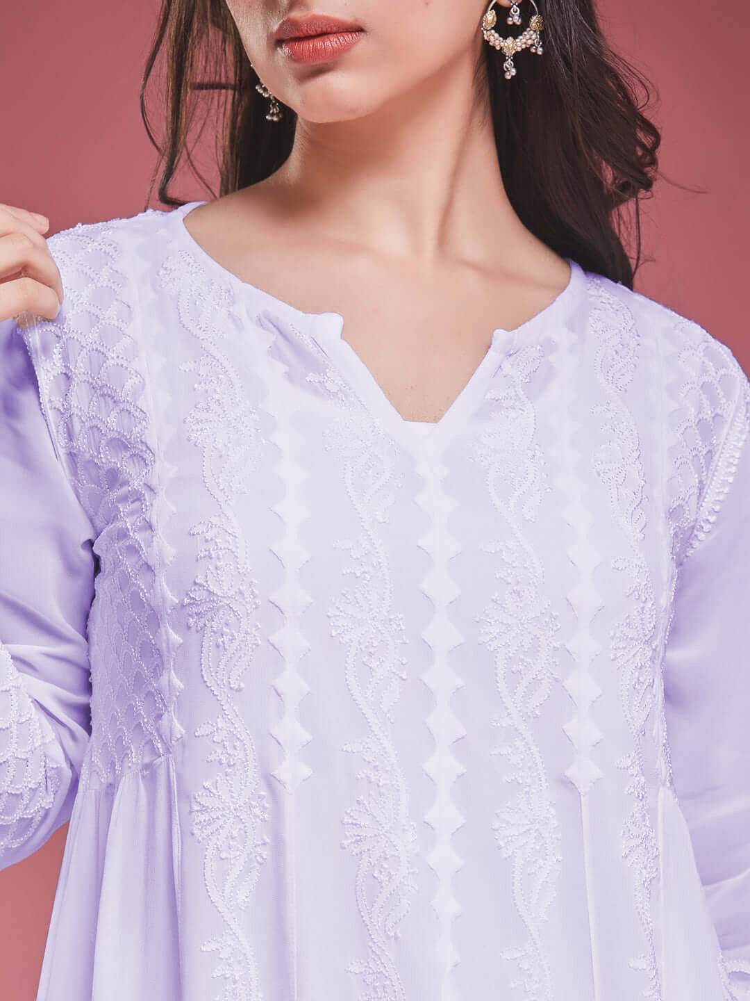 ZAVIYA Chikankari Georgette Lilac Anarkali - KRI CHIKANKARI