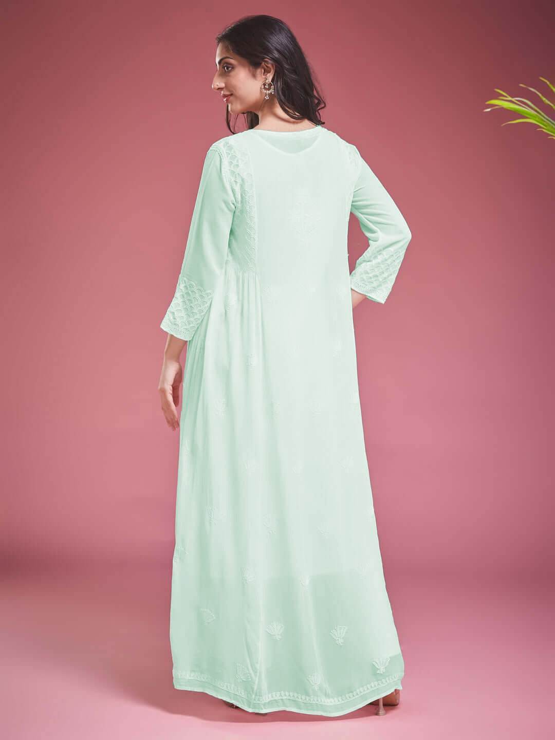 ZAVIYA Chikankari Georgette Mint Green Anarkali - KRI CHIKANKARI