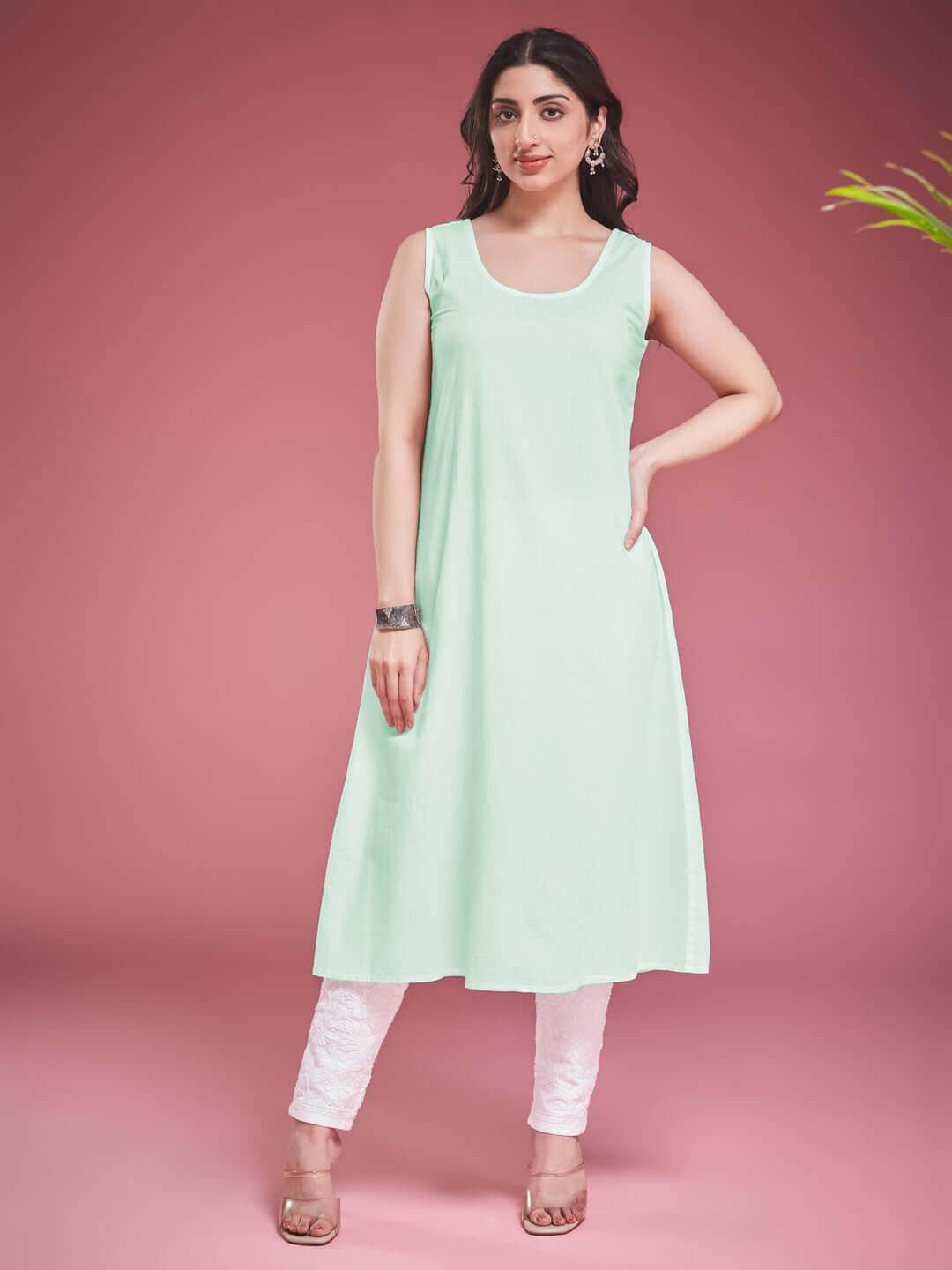 ZAVIYA Chikankari Georgette Mint Green Anarkali - KRI CHIKANKARI