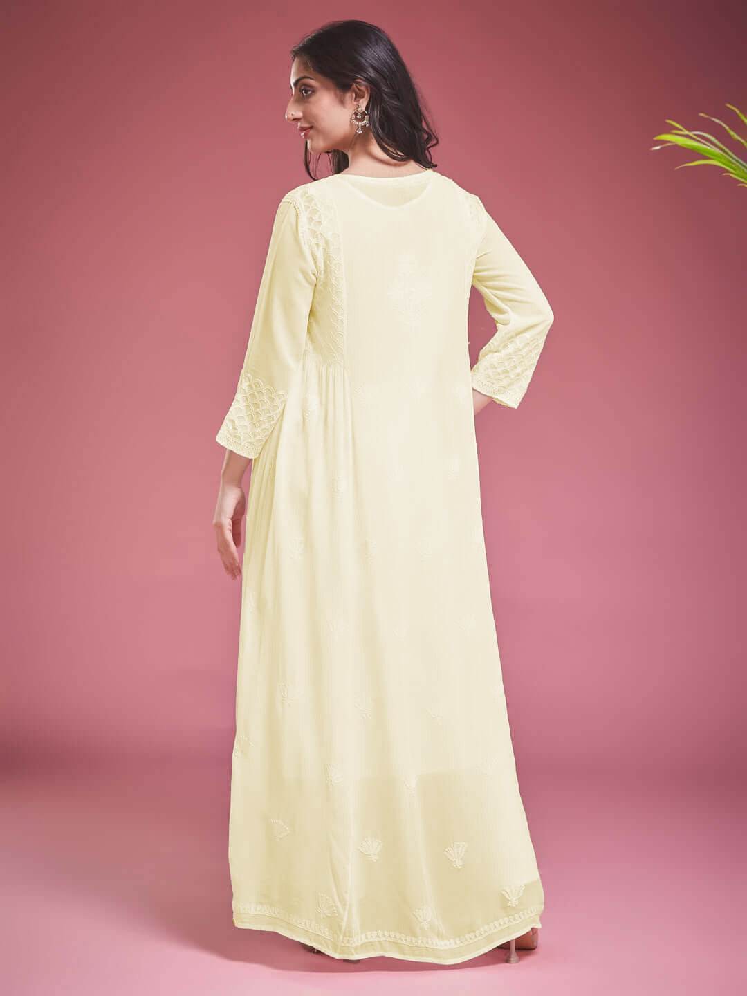 ZAVIYA Chikankari Georgette Yellow Anarkali - KRI CHIKANKARI